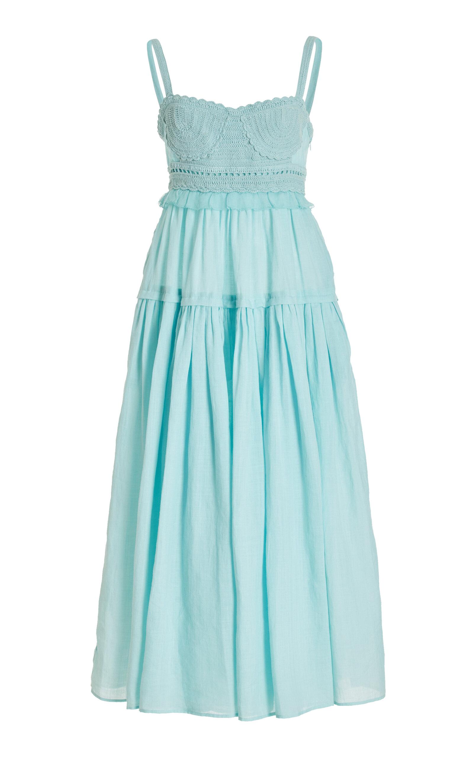 Ulla Johnson - Gisella Crochet-Detailed Midi Dress - Light Blue - - Moda Operandi by ULLA JOHNSON