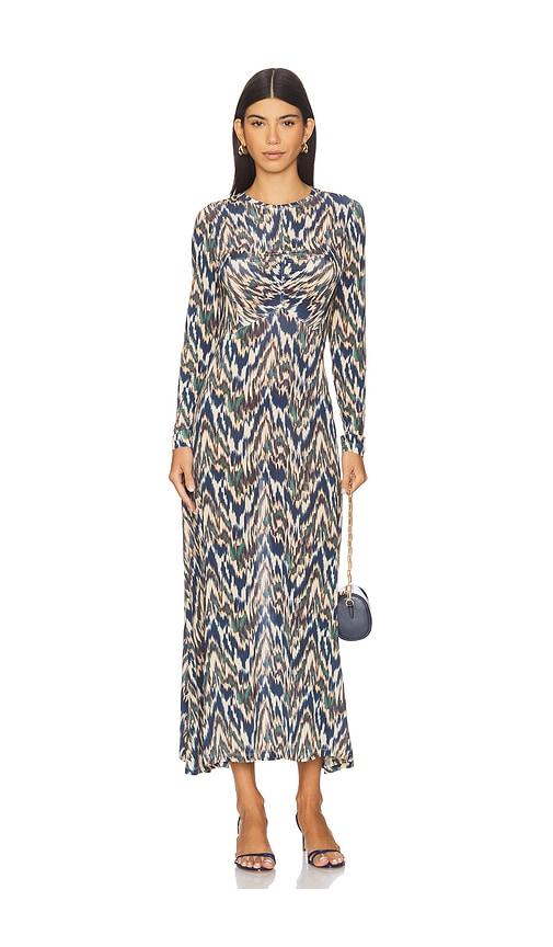 Ulla Johnson Naia Long Sleeve Ruched Midi Dress in Blue by ULLA JOHNSON Ulla Johnson Naia Long Sleeve Ruched Midi Dress in Blue by ULLA JOHNSON