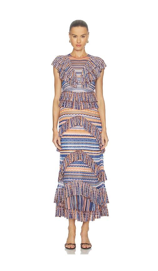 Ulla Johnson Raina Ruffle Knit Dress in Blue,Orange by ULLA JOHNSON