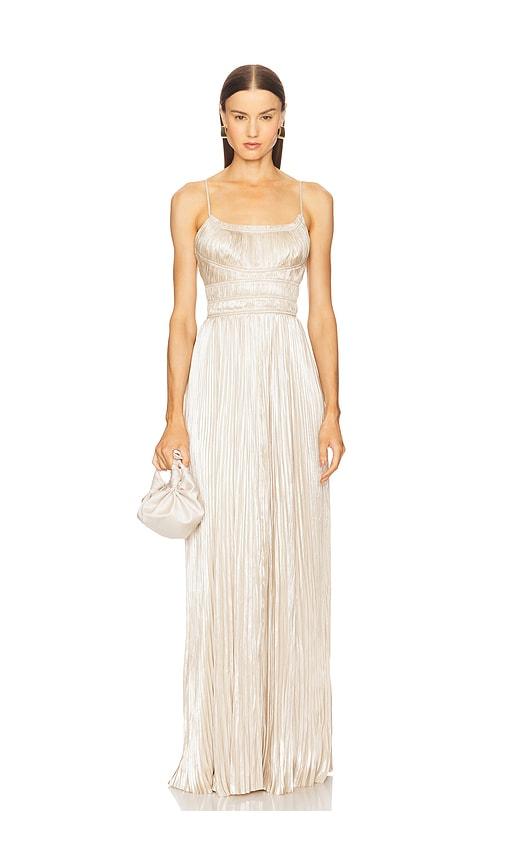 Ulla Johnson Reine Pleated Gown in Metallic Neutral by ULLA JOHNSON Ulla Johnson Reine Pleated Gown in Metallic Neutral by ULLA JOHNSON