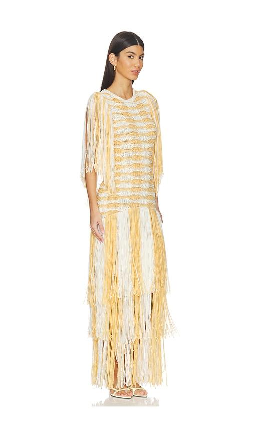 Ulla Johnson Silvia Fringe Knit Dress in Yellow,White by ULLA JOHNSON