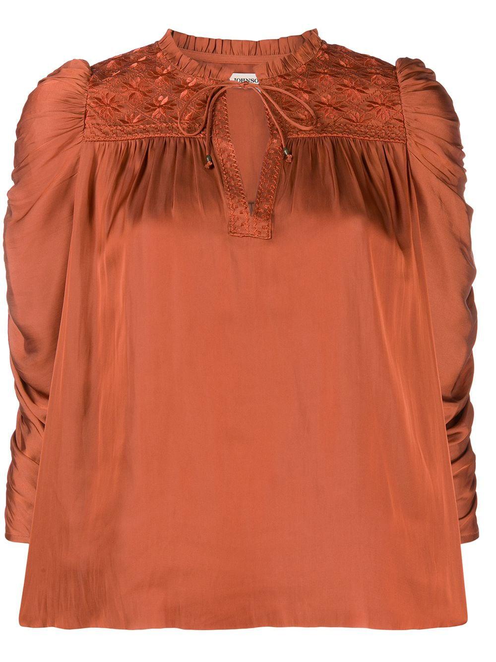 ruched puff sleeve blouse by ULLA JOHNSON