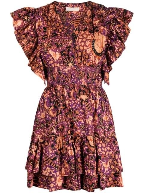 ruffle-sleeved printed mini dress by ULLA JOHNSON