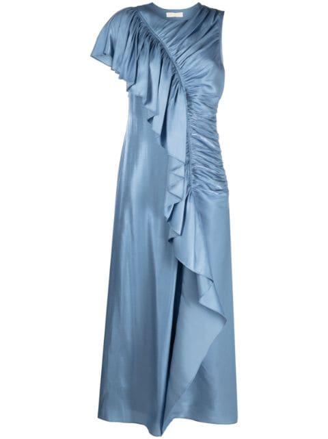 ruffle-trim charmeuse long dress by ULLA JOHNSON