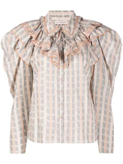 ruffled-neck check pattern blouse by ULLA JOHNSON