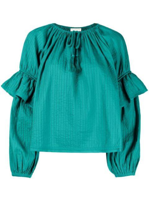 tie-front puff-sleeve blouse by ULLA JOHNSON
