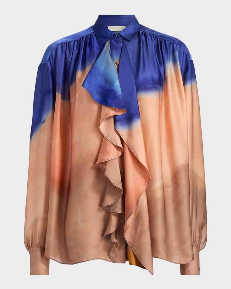 x Helen Frankenthaler Gesture Silk-Chiffon Ruffle Blouse by ULLA JOHNSON