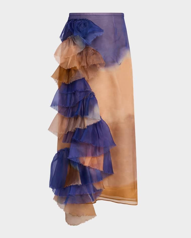 x Helen Frankenthaler Yelena Ruffled Silk-Organza Skirt by ULLA JOHNSON