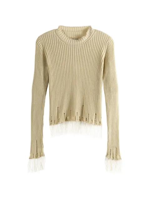 distressed-effect fringed sweater by UMA WANG