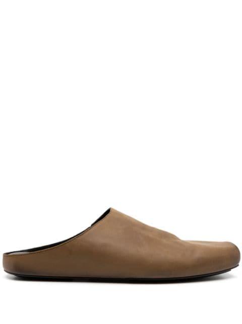square-toe leather slippers by UMA WANG