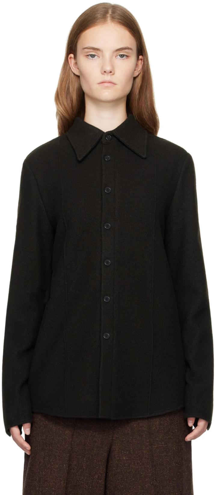Brown Slim Fit Wool Felted Shirt by UMBER POSTPAST