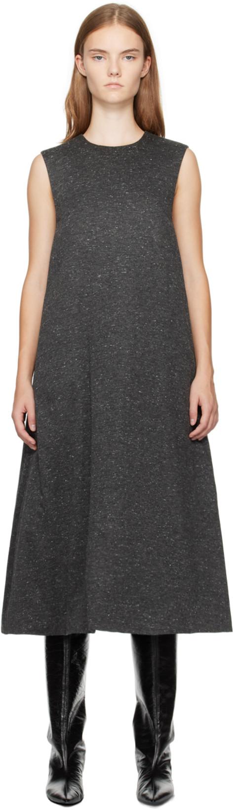 Gray Viscose Jersey Insulated Midi Dress by UMBER POSTPAST
