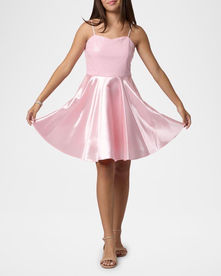 Girl's Sequin & Satin Combo Dress, Size 7-16 by UN DEUX TROIS