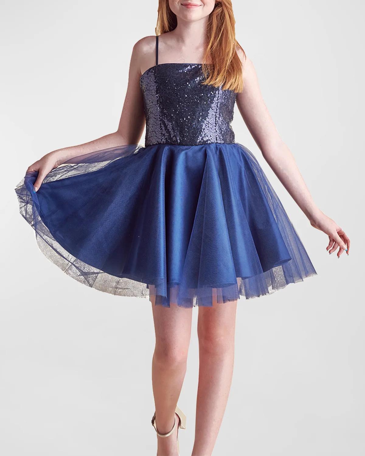 Girl's Sequin & Tulle Mini Dress, Size 7-16 by UN DEUX TROIS