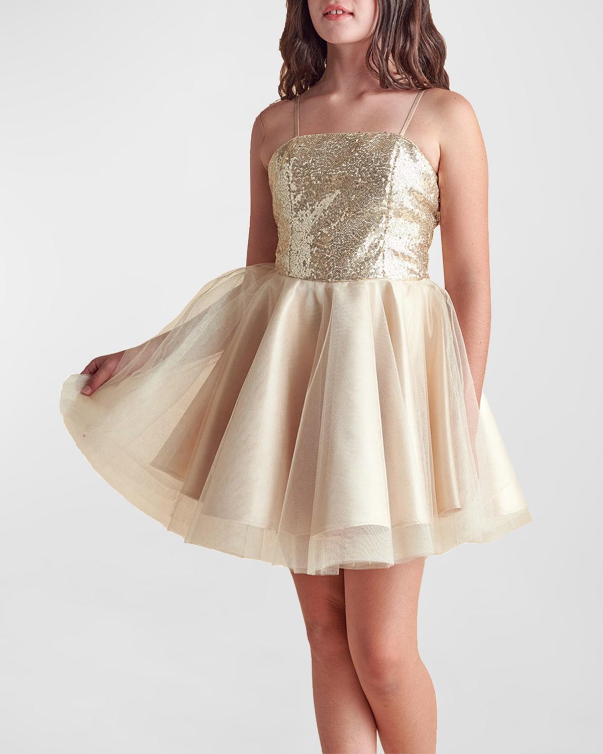 Girl's Sequin & Tulle Mini Dress, Size 7-16 by UN DEUX TROIS
