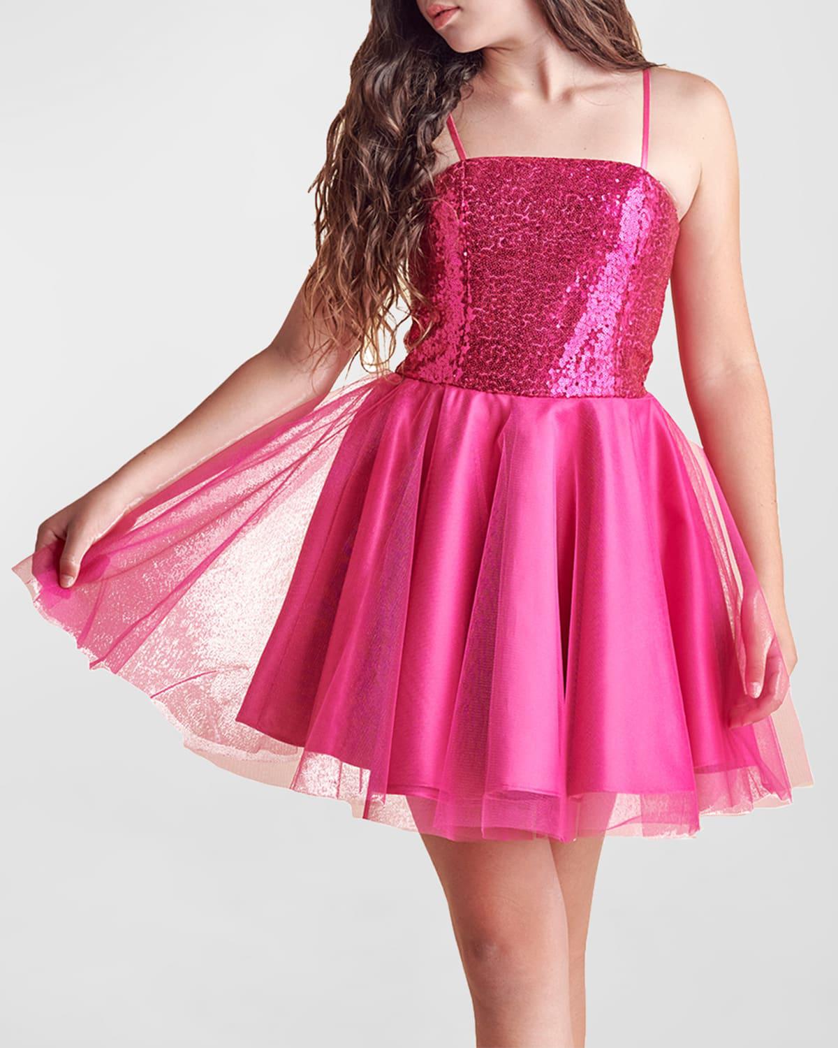 Girl's Sequin & Tulle Mini Dress, Size 7-16 by UN DEUX TROIS