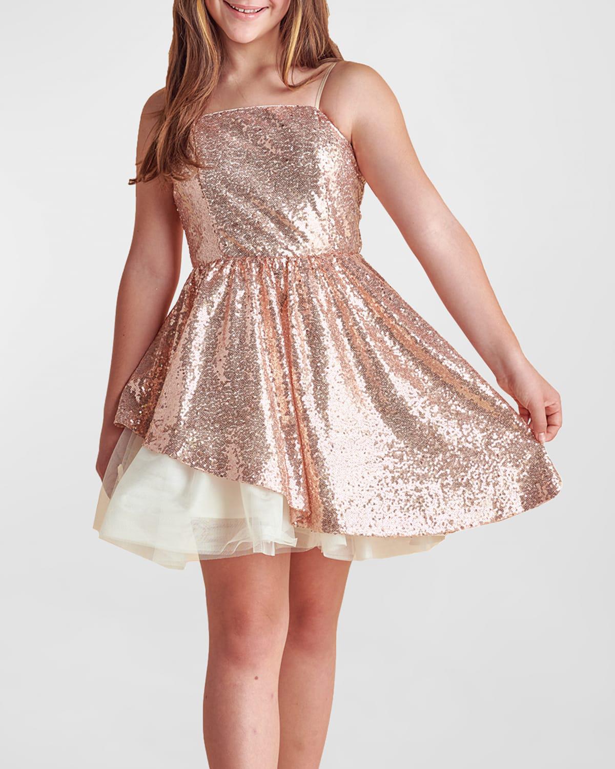 Girl's Sequined Peek-a-Boo Tulle Dress, Size 7-16 by UN DEUX TROIS