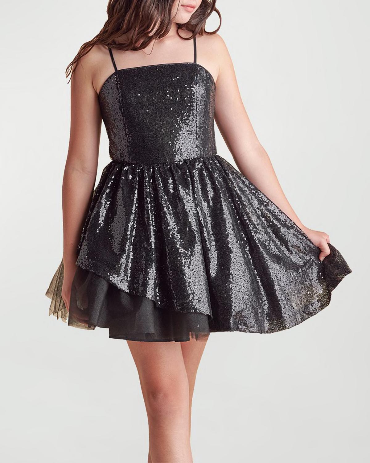 Girl's Sequined Peek-a-Boo Tulle Dress, Size 7-16 by UN DEUX TROIS