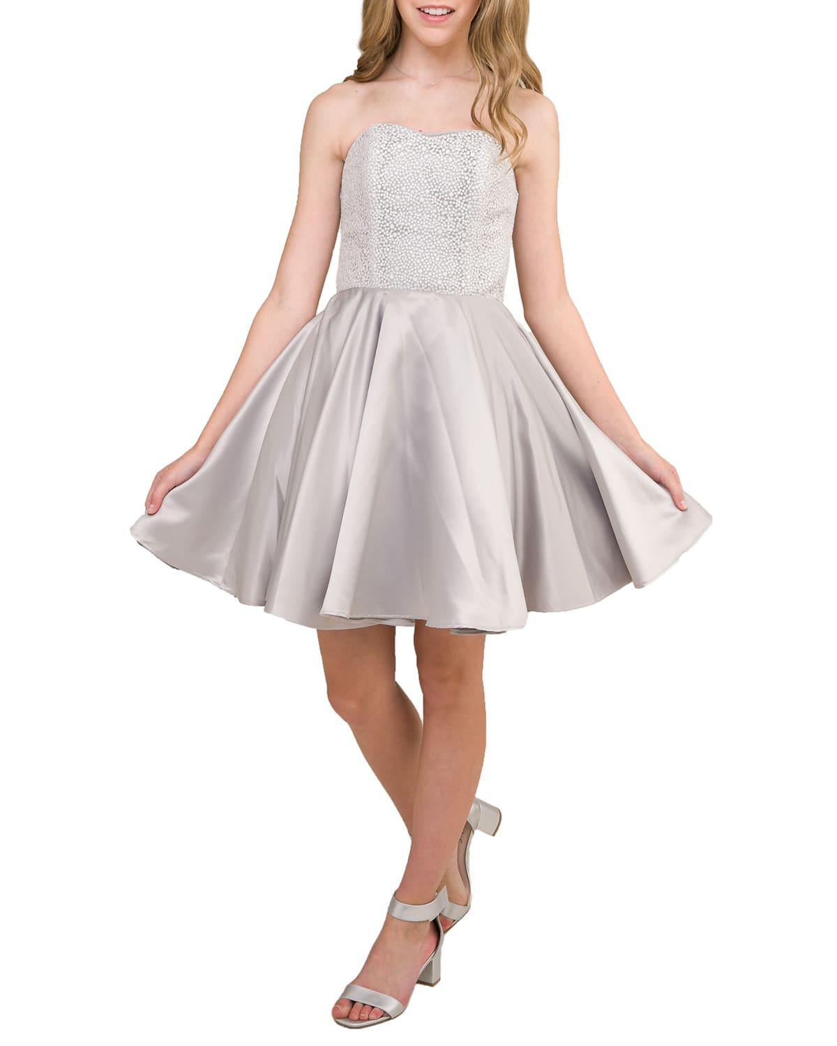 Girl's Strapless Sequin & Satin Party Dress, Size 14-12 by UN DEUX TROIS