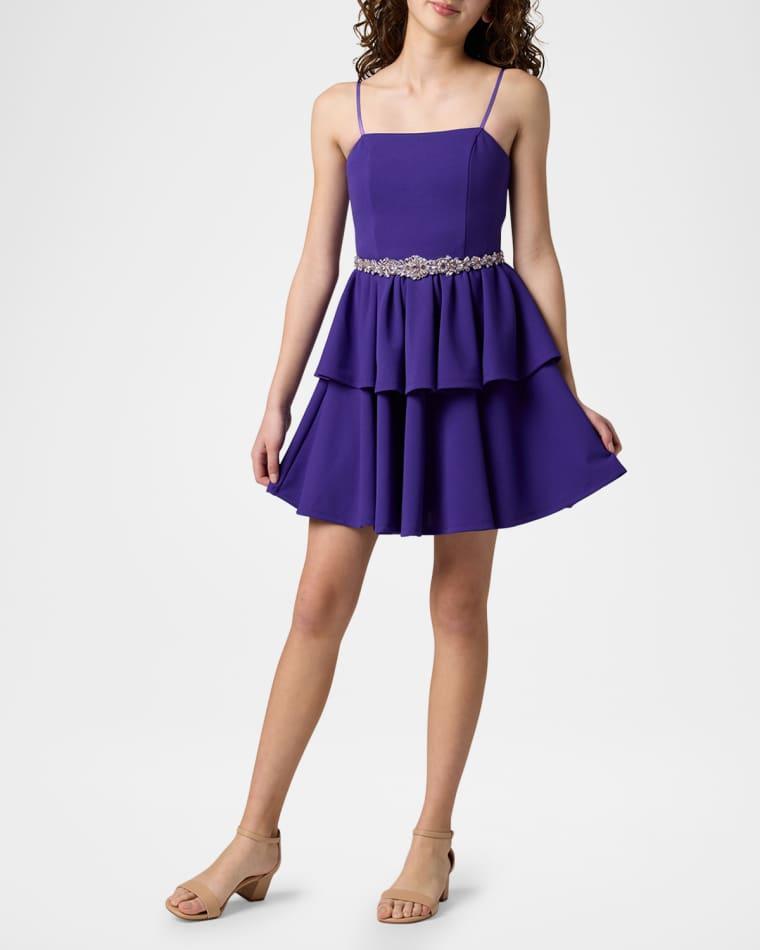 Girl's Tiered Dress W/ Embellished Belt, Size 10-16 by UN DEUX TROIS