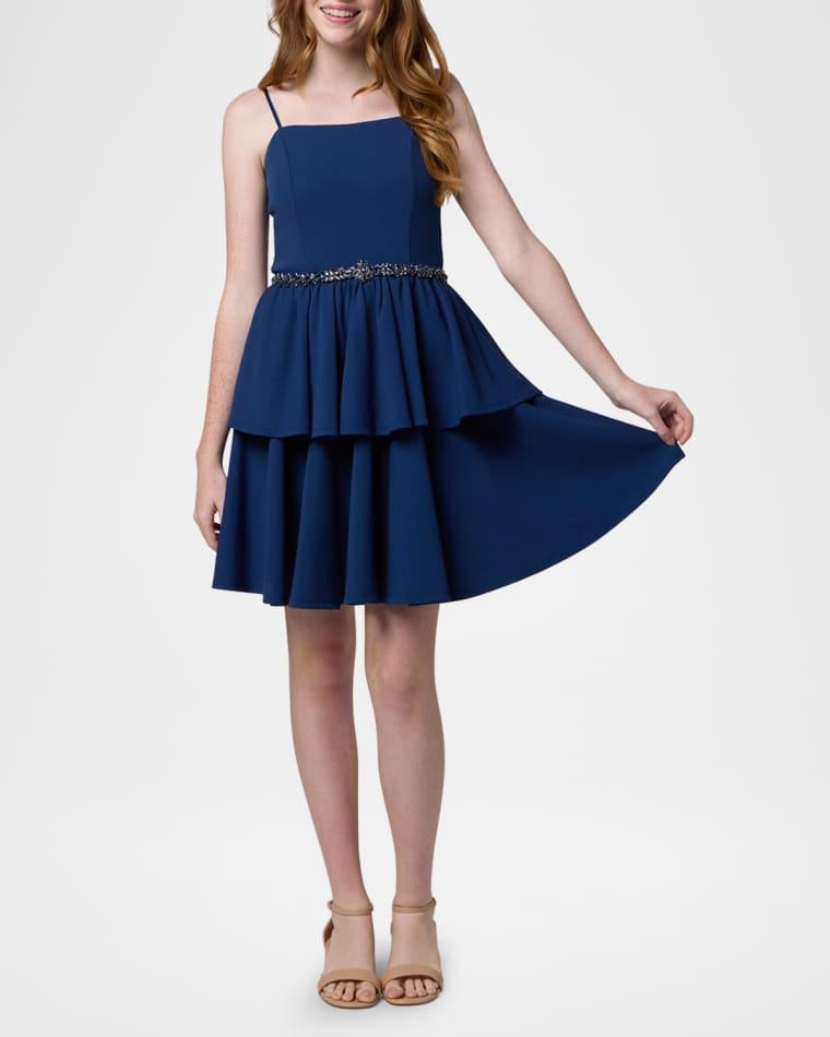 Girl's Tiered Dress W/ Embellished Belt, Size 10-16 by UN DEUX TROIS