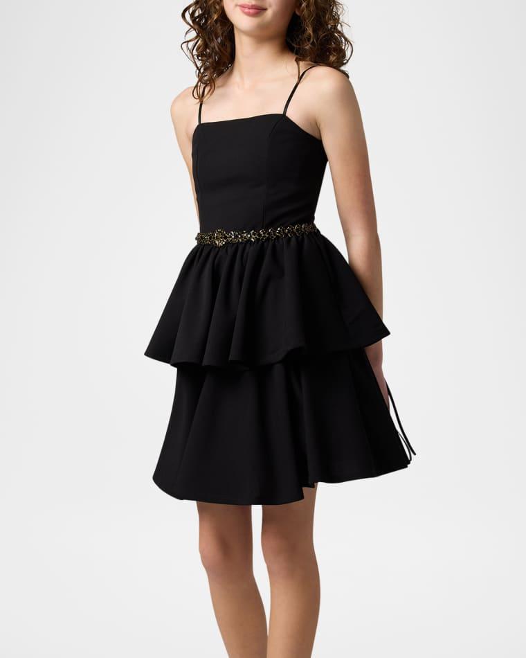 Girl's Tiered Dress W/ Embellished Belt, Size 10-16 by UN DEUX TROIS