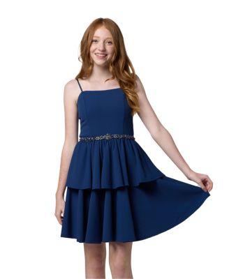 Girls' Tiered Dress with Rhinestone Belt - Big Kid by UN DEUX TROIS