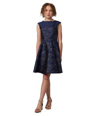 Textured Girls' Cap Sleeve Dress in Longer Length - Big Kid by UN DEUX TROIS