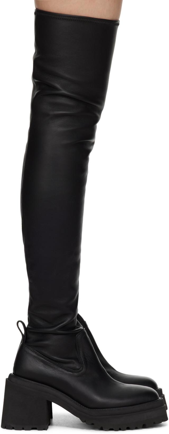 Black Leather Tall Boots by UNDERCOVER