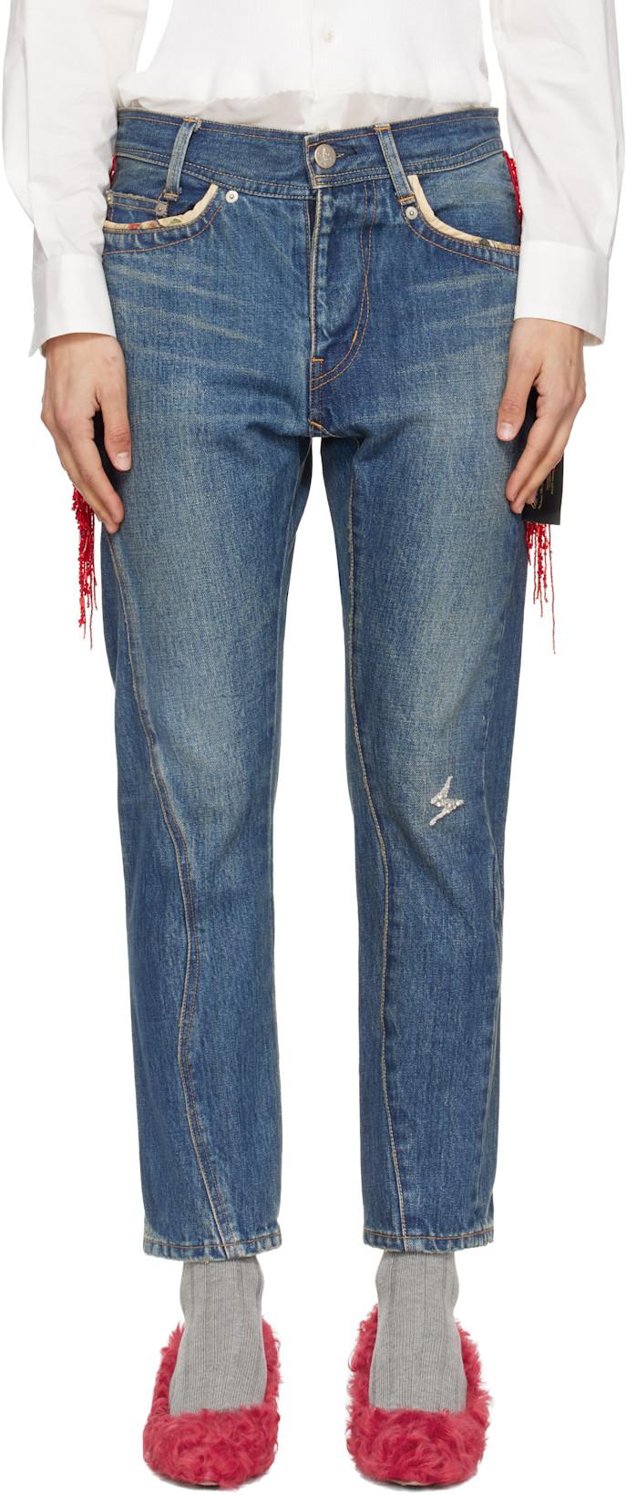 Blue Beaded Jeans by UNDERCOVER