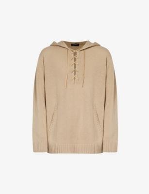 Lace dropped-shoulder wool-knit hoody by UNDERCOVER
