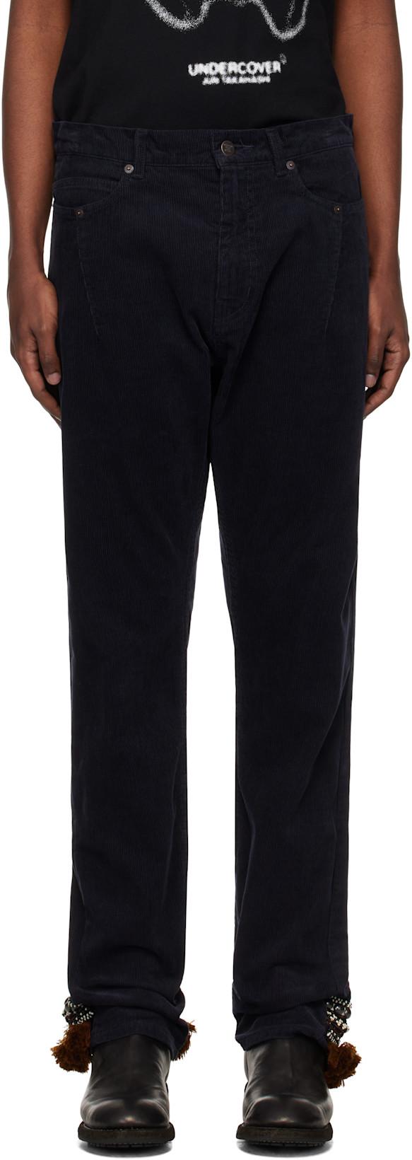 Navy Contrast Hem Trousers by UNDERCOVER