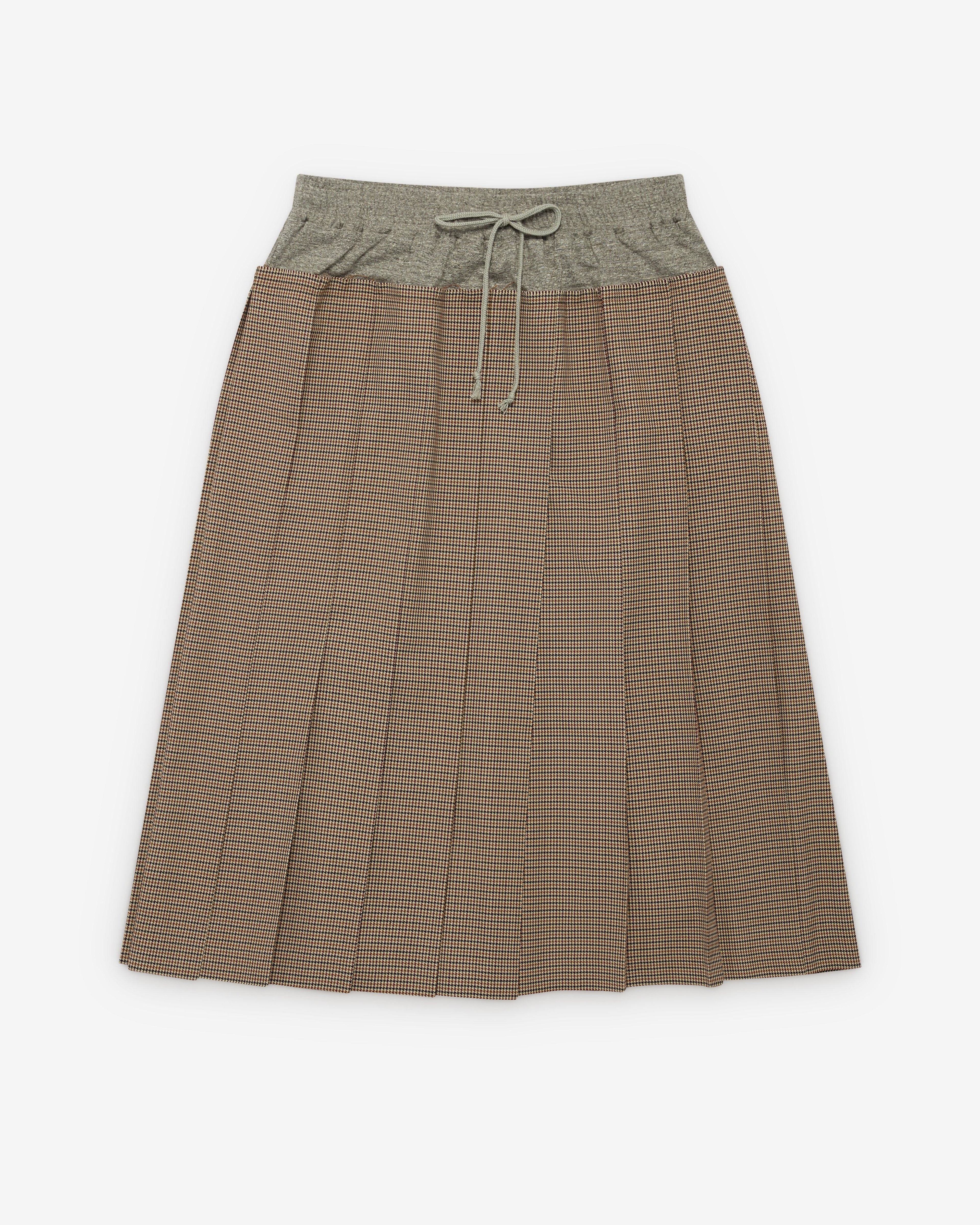 Undercover - Women's Drawcord Pleated Skirt - (Brown Check) by UNDERCOVER