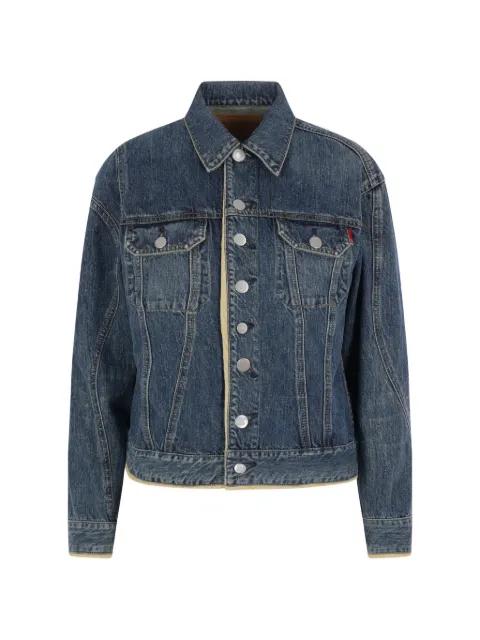 contrast-trim distressed denim jacket by UNDERCOVER