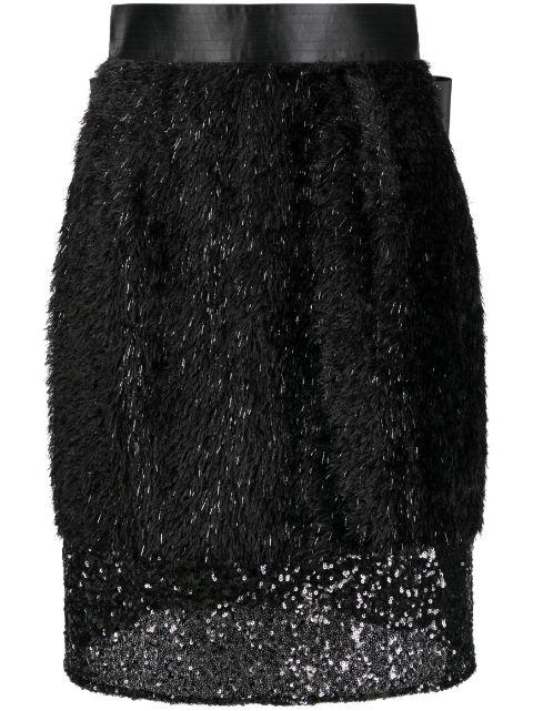layered faux-fur pencil skirt by UNDERCOVER