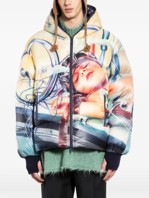 printed hoodied down jacket by UNDERCOVER