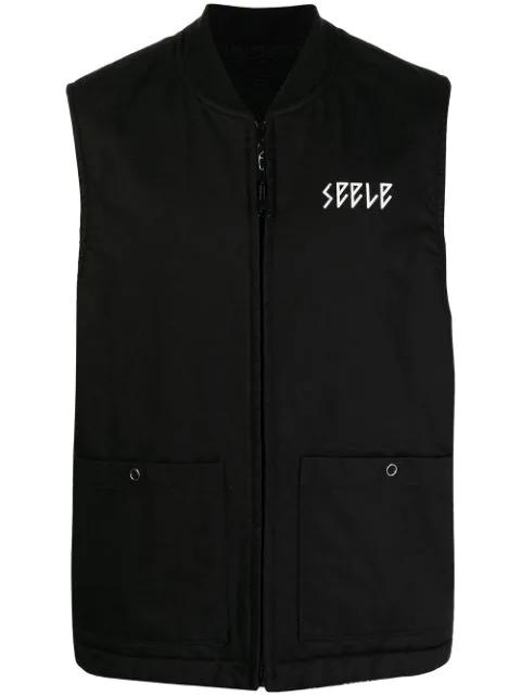 slogan-print reversible gilet by UNDERCOVER