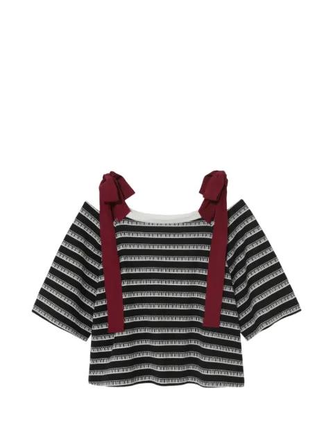 stripe tie ribbon shoulder blouse by UNDERCOVER