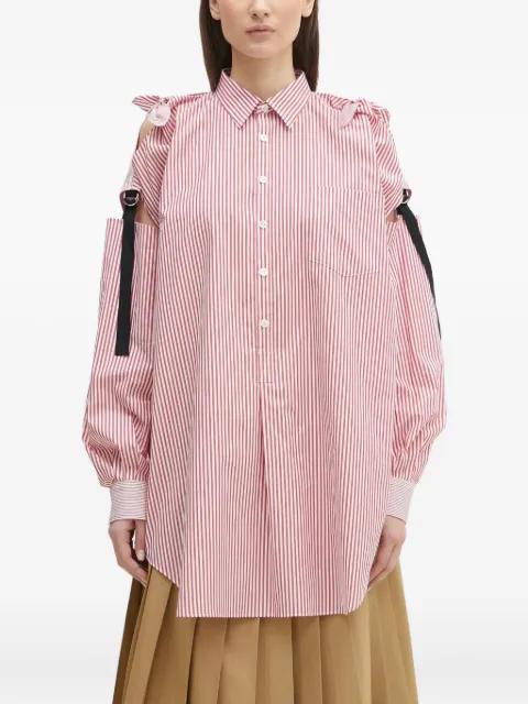 striped cut-out shoulder shirt by UNDERCOVER