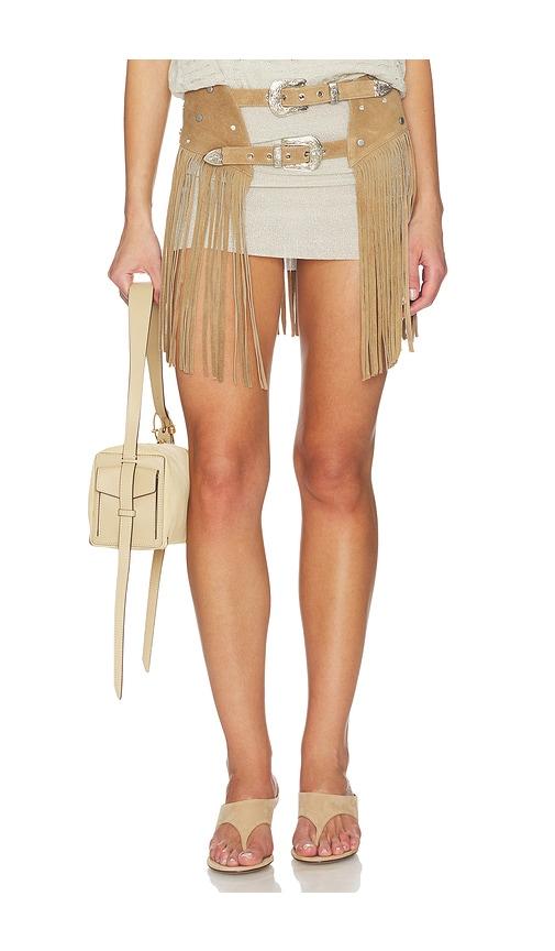Understated Leather Dallas Fringe Chapskirt in Beige by UNDERSTATED LEATHER