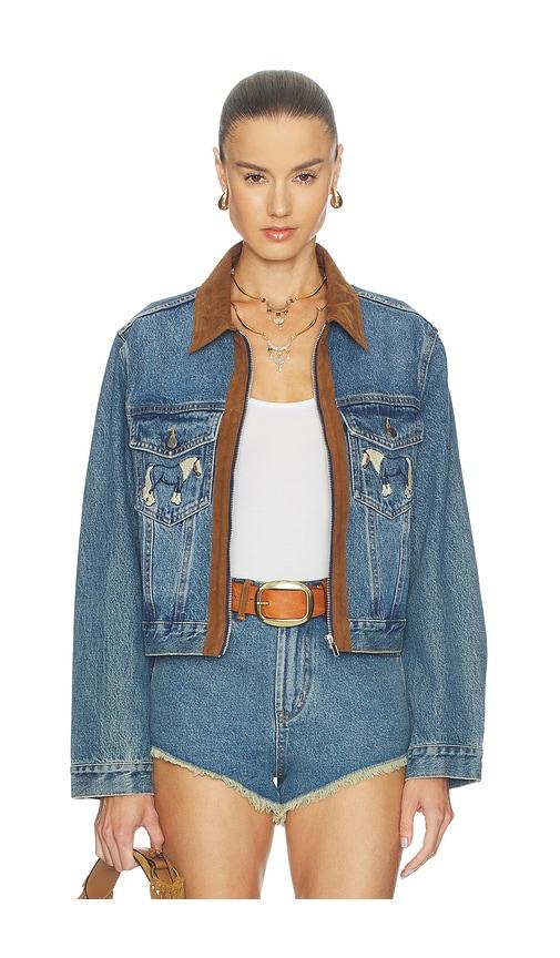 Understated Leather Horsey Jacket in Blue,Brown by UNDERSTATED LEATHER