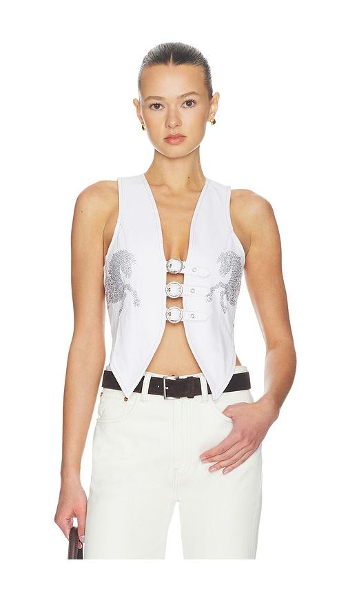 Understated Leather Party Horse Vest in White by UNDERSTATED LEATHER
