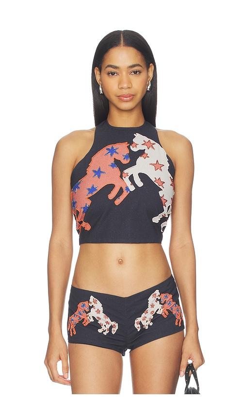 Understated Leather x REVOLVE Beaded Horse Top in Navy by UNDERSTATED LEATHER
