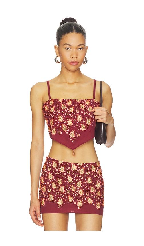 Understated Leather x REVOLVE Beaded Paisley Top in Burgundy by UNDERSTATED LEATHER