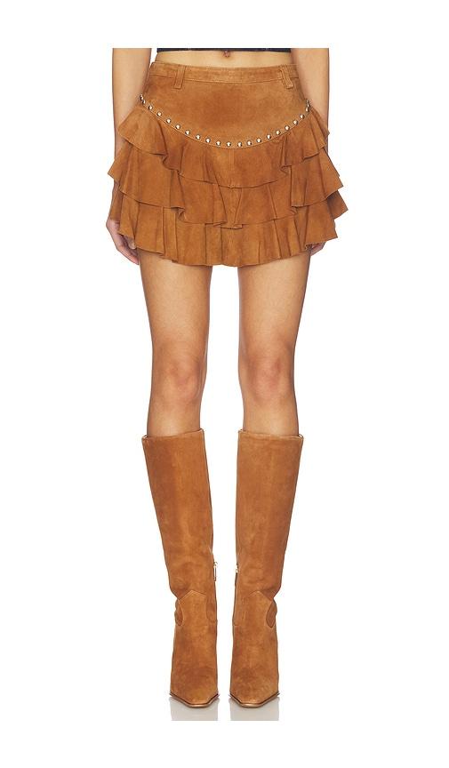 Understated Leather x REVOLVE Frill Mini Skirt in Brown by UNDERSTATED LEATHER