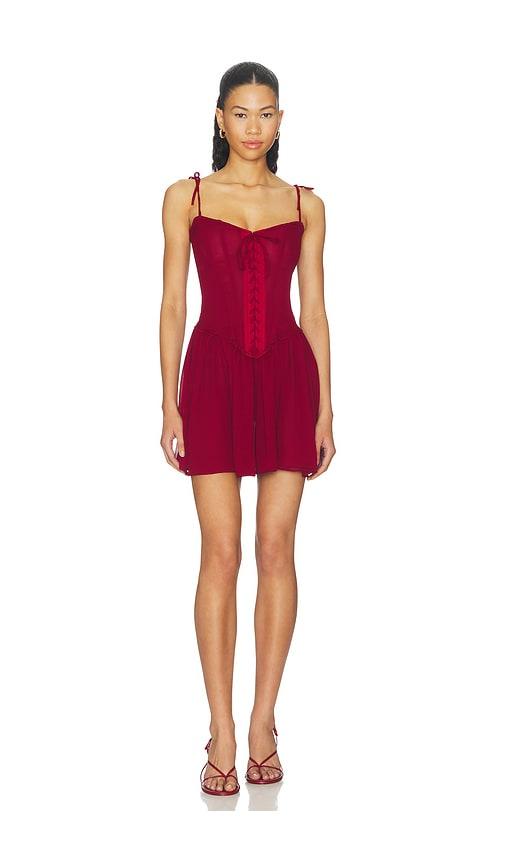 Understated Leather x REVOLVE Red Lace Up Dress in Burgundy by UNDERSTATED LEATHER
