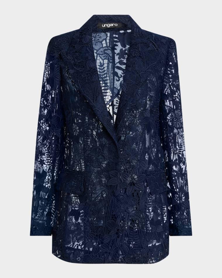 Arya Peak-Lapel Floral Lace Jacket by UNGARO
