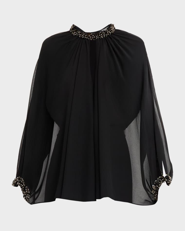 Avery Beaded Chiffon Cape Blouse by UNGARO