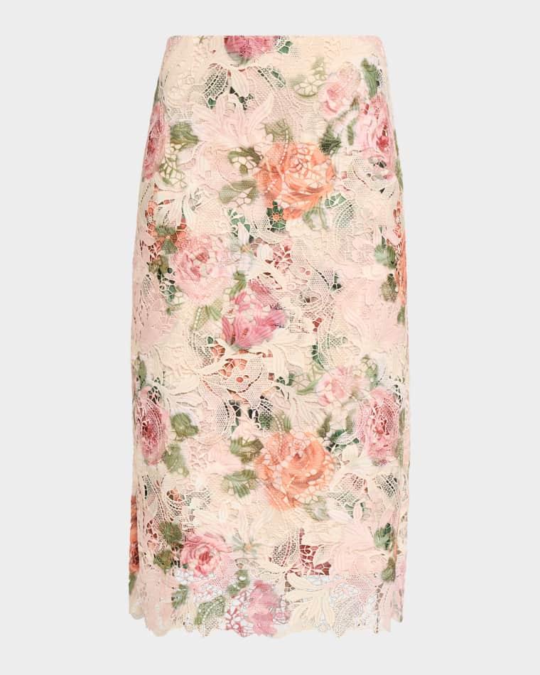 Claro Floral Lace Midi Skirt by UNGARO