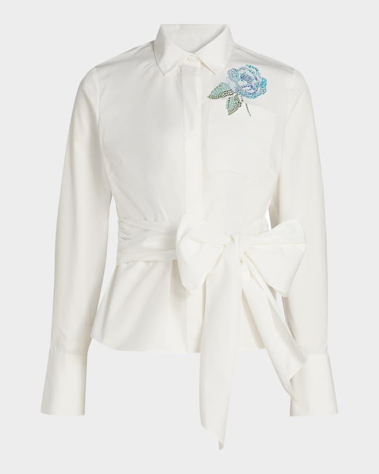 Dixie Embellished Bow-Belt Button-Down Blouse by UNGARO